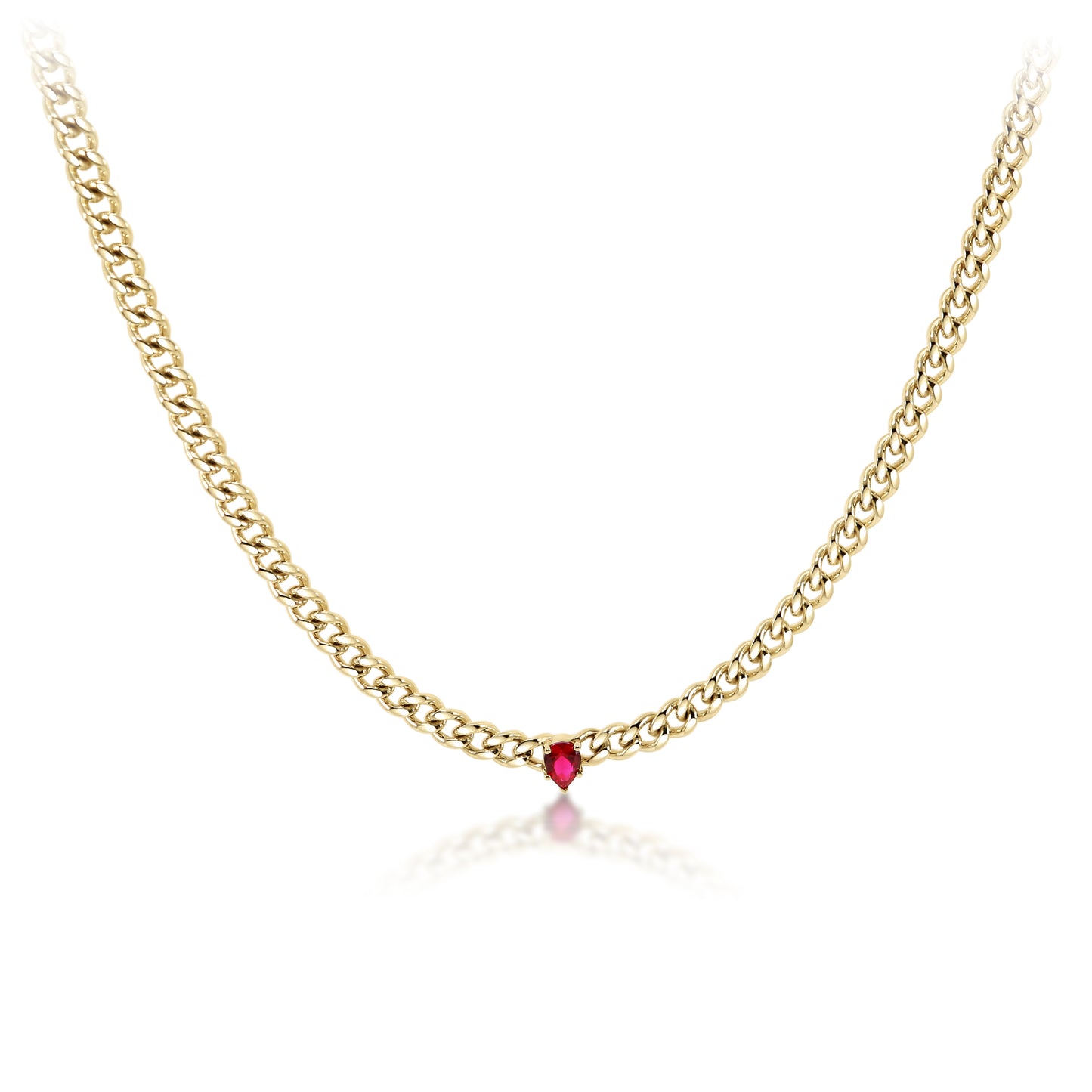 Red Ruby Accent Cuban Chain Necklace