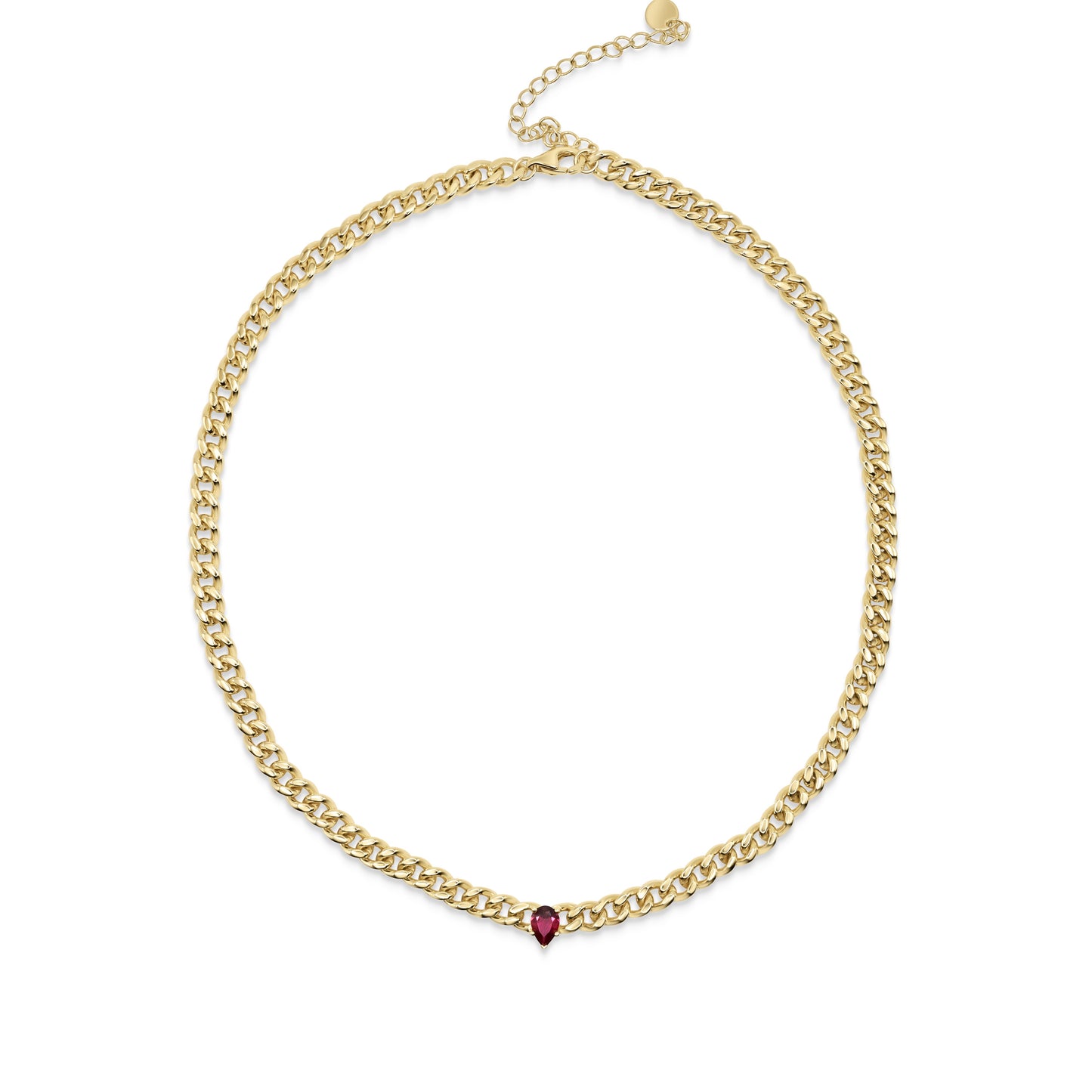 Red Ruby Accent Cuban Chain Necklace